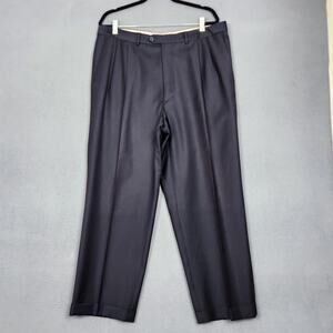 Santorelli Pants Mens 38x28 Navy Wool Luxury Serge Pleated Dress Cuffed Italy